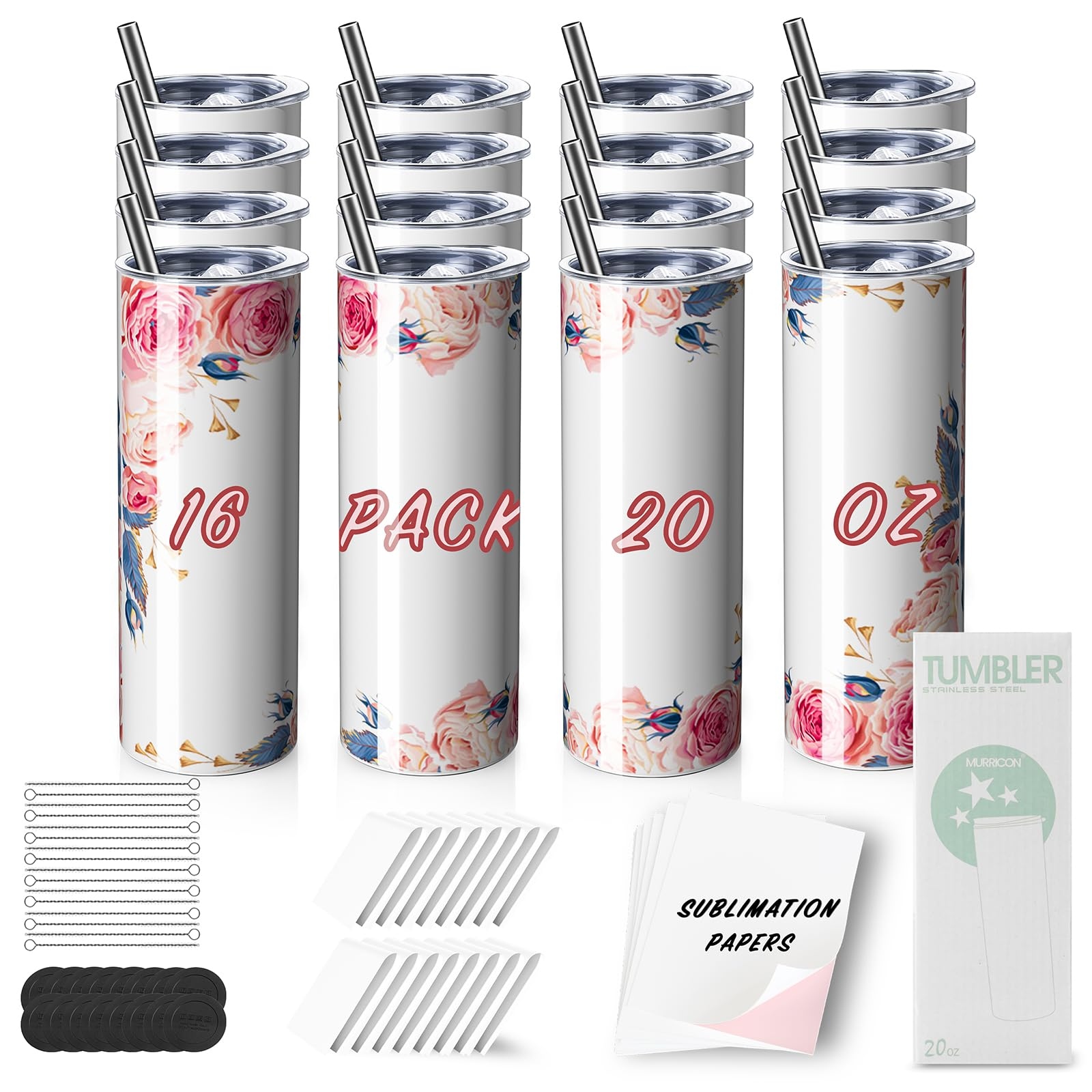 16 Pack Sublimation Tumblers 20 oz Skinny,Stainless Steel Insulated Sublimation  Blanks Tumbler with Lid,Straw - Bed Bath & Beyond - 39701225